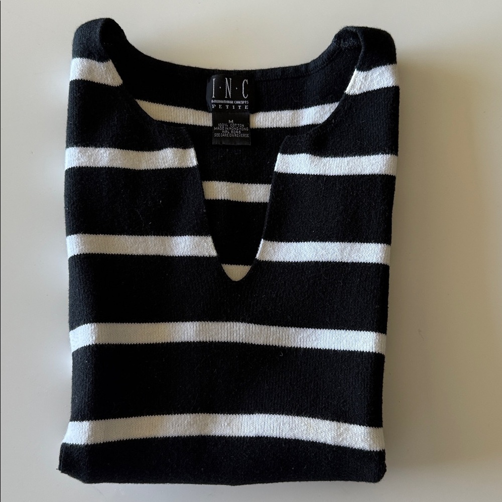 INC International Concepts Women's Black and White Striped Tank Top